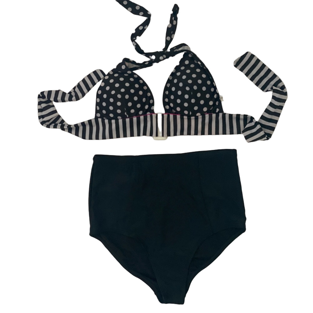 Polka and stripes black Swimwear Set, Size S & M